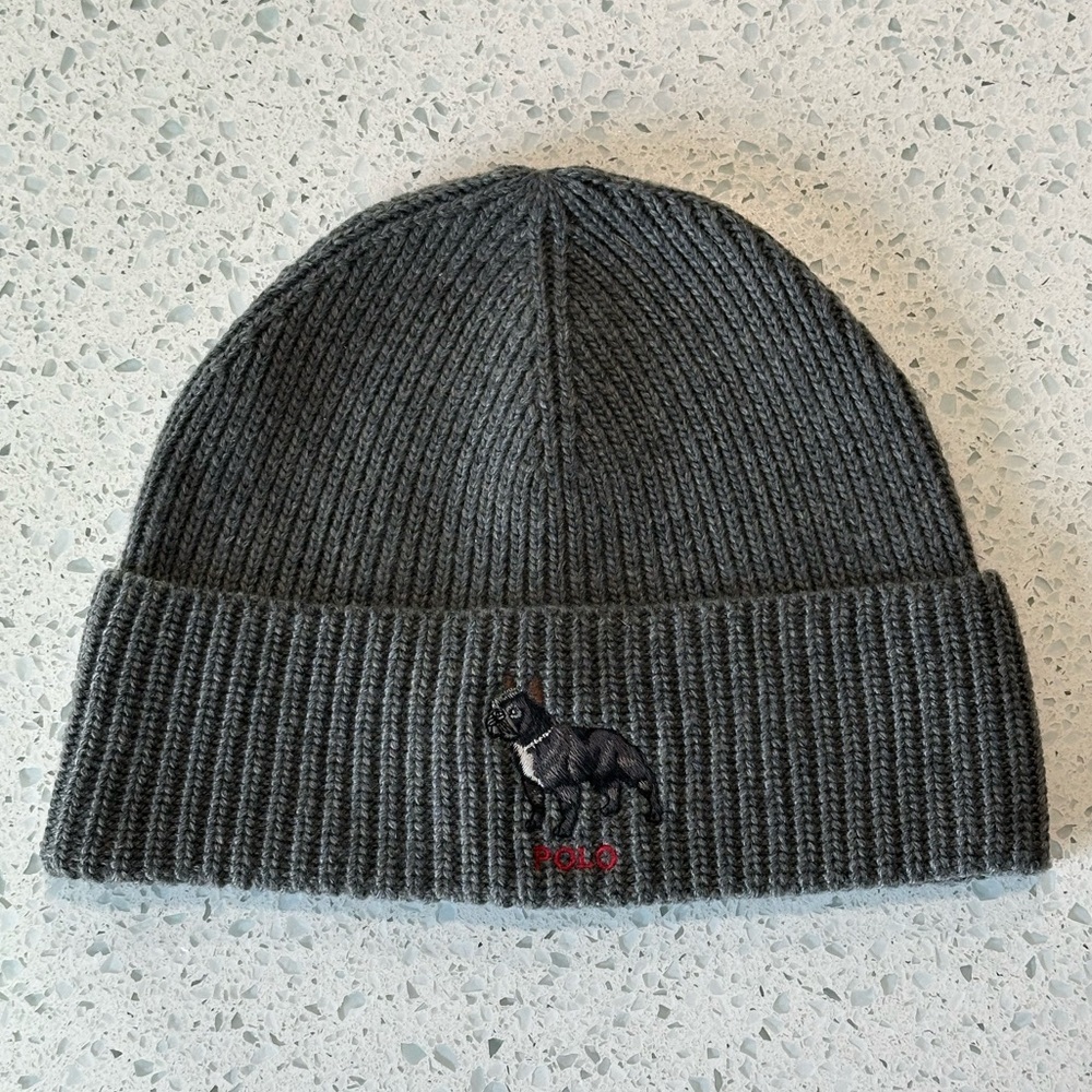 Polo Ralph Lauren French Bulldog Knit Beanie in Charcoal Gray